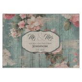 素朴ブルーウッド結婚フローラパーソナライズされたのギフト カッティングボード (正面)