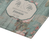 素朴ブルーウッド結婚フローラパーソナライズされたのギフト カッティングボード (角)