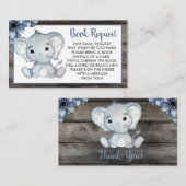 素朴ブルーエレファント図書依頼カードチケット エンクロージャーカード (正面/裏面)