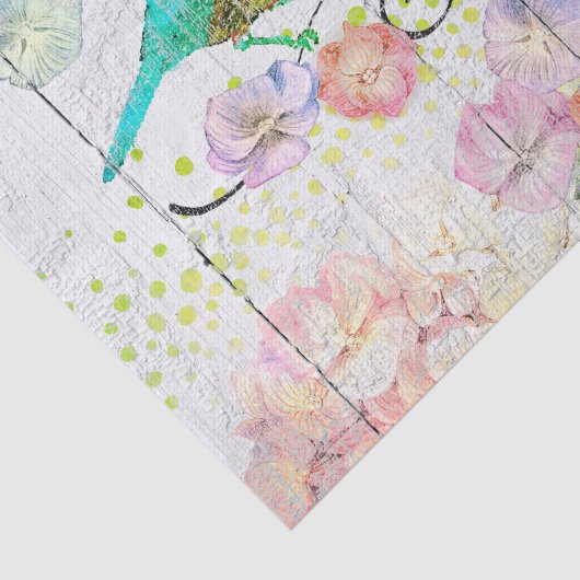 素朴ブルーバードピンクアジサイフローラモノグラムの 薄葉紙 (詳細)