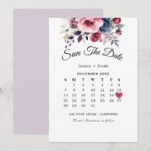 素朴ブルーブルゴーニュ&パープルフローラ結婚ズ セーブザデート (正面/裏面)