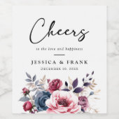 素朴ブルーブルゴーニュ&パープルフローラ結婚ズ ワインラベル (シングルラベル)