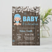 素朴ベビーの冷たい外の男の子の赤ちゃんシャワー 招待状 (スタンド正面)