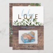 素朴ベビーラブウッドボーイ写真誕生のお知らせ 招待状 (正面/裏面)