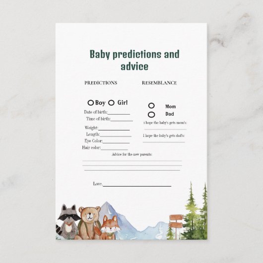 素朴ベビー予測赤ちゃんシャワーゲームカード アドバイスカード (正面)