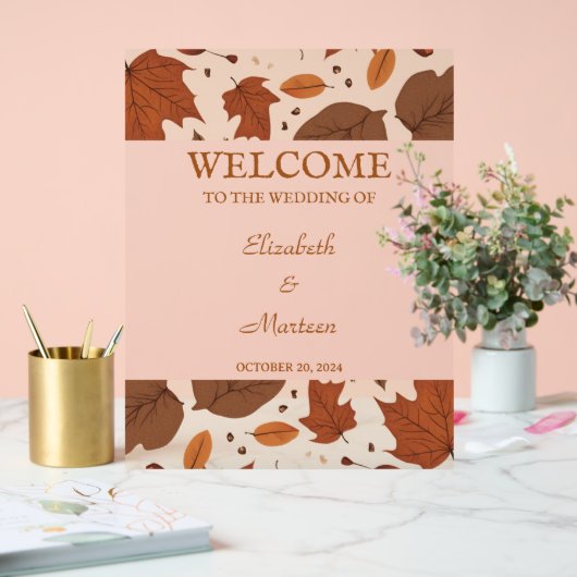 素朴ベージュブラウンメ離れデープル結婚ズ秋 アクリルサイン (ウェディング)