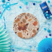 素朴ベージュブラウンメ離れデープル結婚ズ秋 ペーパープレート (パーティー)