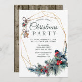 素朴ホリデーウィンターバードパインクリスマスパーティー 招待状 (正面/裏面)