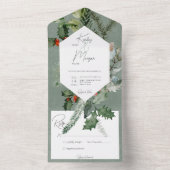 素朴ホリデーグリーナリー&レッドベリーNo Dinner オールインワン招待状 (内側)