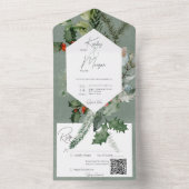 素朴ホリデーグリーン&レッドベリーQRコード オールインワン招待状 (内側)