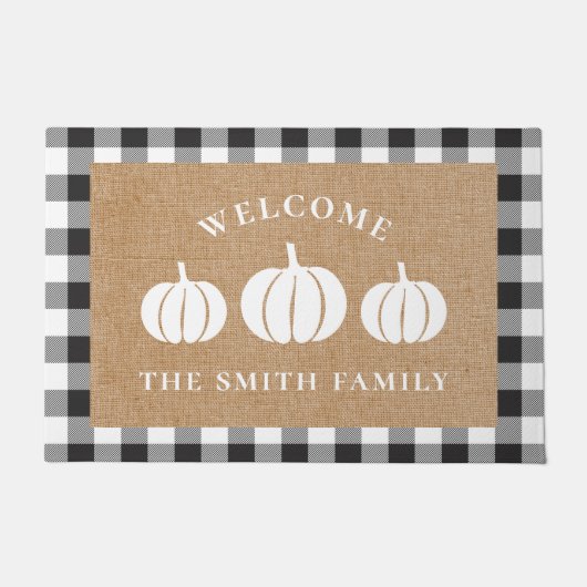 素朴ホワイトカボチャの家族の名前ようこそ ドアマット (正面)
