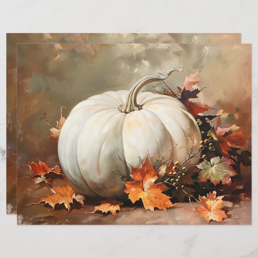 素朴ホワイトカボチャ絵を描のスクラップブック紙 (正面/裏面)