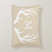 素朴ホワイトシルエットバック〔雄ジカの〕枝角&トープ アクセントクッション (正面(垂直))