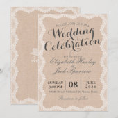 素朴ホワイトレースとリネン結婚ズブライダルシャワー 招待状 (正面/裏面)