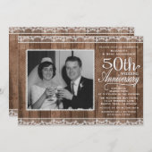素朴ホワイトレース&ウッド50結婚周年 招待状 (正面/裏面)