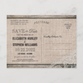 素朴ホースシューズ結婚Burlap Lace Thank You ポストカード (裏面)