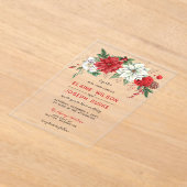 素朴ポインセチア冬の葉パインコーン結婚の アクリル招待状 (レイダウン)
