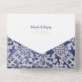 素朴ポルトガル結婚タイルのQRコード オールインワン招待状 (裏面)