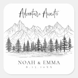 素朴マウンテンスケッチウッドランドパイン結婚ズ スクエアシール