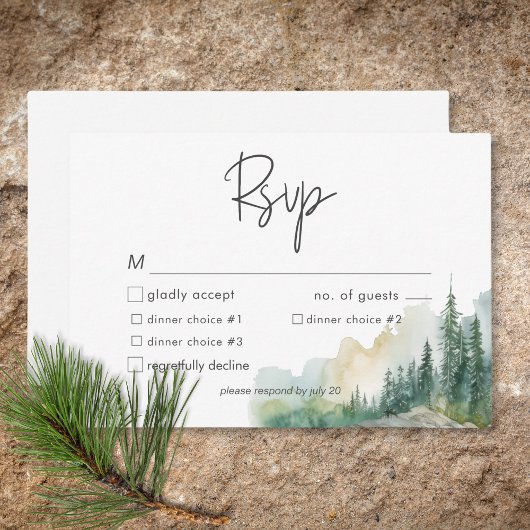 素朴マウンテンレイクシーンウォーターカラーディナー 出欠カード