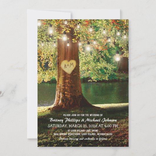 素朴マウンテンレイクトゥインクルライツ結婚ズ 招待状 (正面)