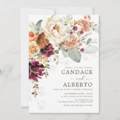 素朴マルーンラストオレンジボタニカル結婚フローラ 招待状 (正面)