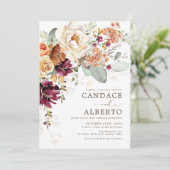素朴マルーンラストオレンジボタニカル結婚フローラ 招待状 (スタンド正面)