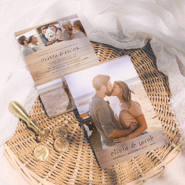 素朴ミニマエレガントリストWood & 5枚の結婚写真 招待状