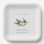 素朴ミニマルオリーブブランチの葉ブライダルシャワー ペーパープレート (正面)