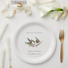 素朴ミニマルオリーブブランチの葉ブライダルシャワー ペーパープレート