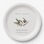 素朴ミニマルオリーブブランチの葉ブライダルシャワー ペーパープレート (正面)