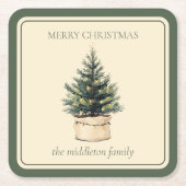 素朴ミニマルツリー スクエアペーパーコースター (正面)