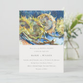 素朴ミニマルブルー黄ひまわり結婚の 招待状 (スタンド正面)