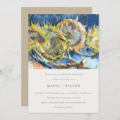 素朴ミニマルブルー黄ひまわり結婚の 招待状 (正面/裏面)