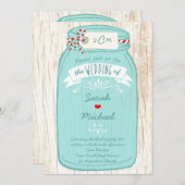 素朴メイスンの図解入りの、写真付きの結婚瓶 招待状 (正面/裏面)