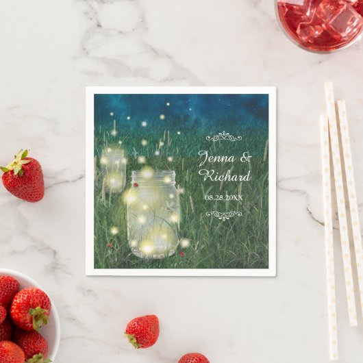 素朴メドウサマーナイトメイソンの瓶とホタル スタンダードカクテルナプキン (インサイチュ)
