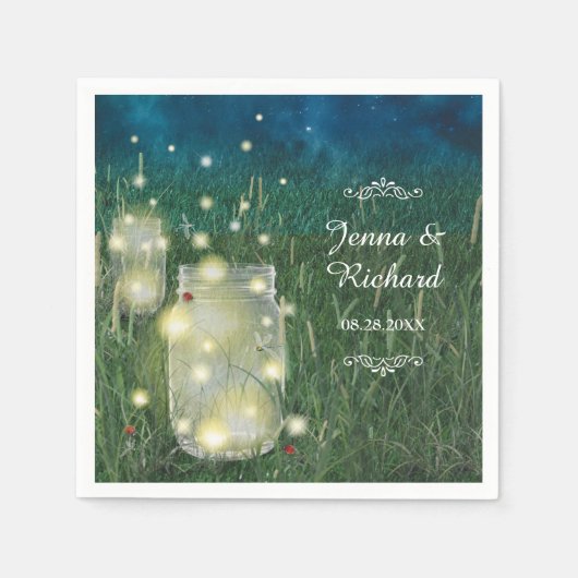素朴メドウサマーナイトメイソンの瓶とホタル スタンダードカクテルナプキン (正面)