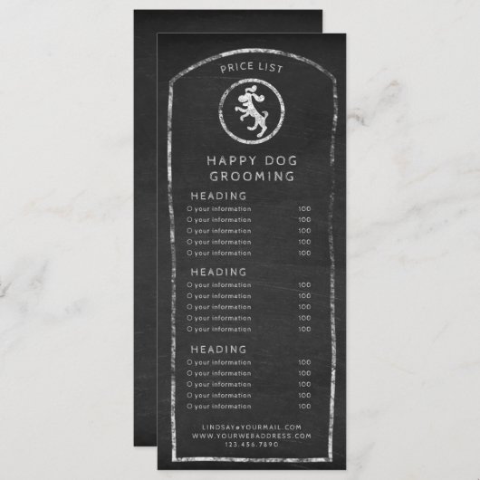 素朴メニューまたは価格表chalkboard踊り犬 招待状 (正面/裏面)