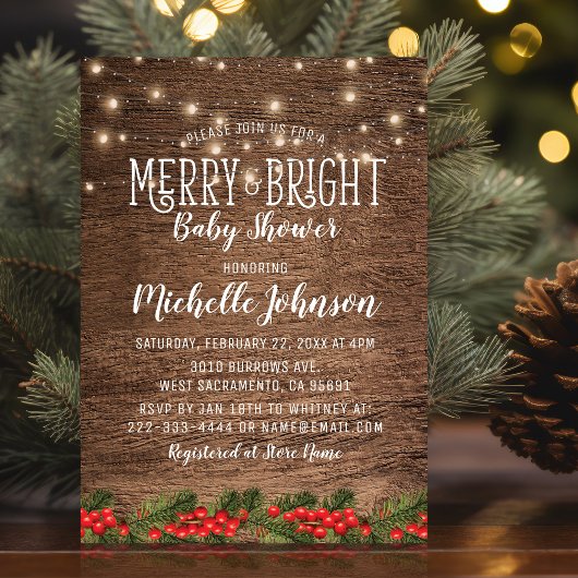 素朴メリーBright Christmas Lights赤ちゃんシャワー 招待状