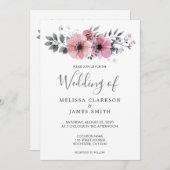 素朴モダンなエレガント水色の花結婚類 招待状 (正面/裏面)