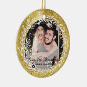 素朴モダンなカップルが私たちの最初のクリスマスの写真 セラミックオーナメント (右)