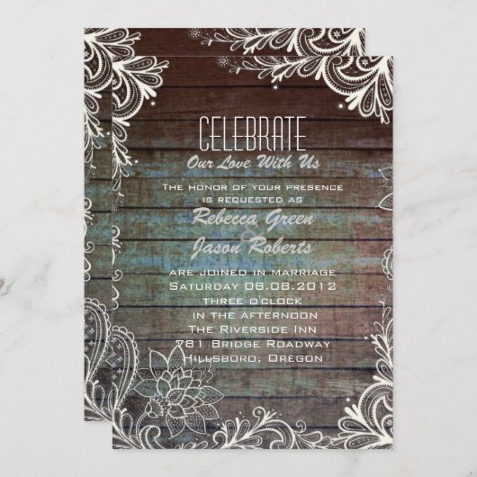 素朴モダンなバーンウッド結婚レース 招待状 (正面/裏面)