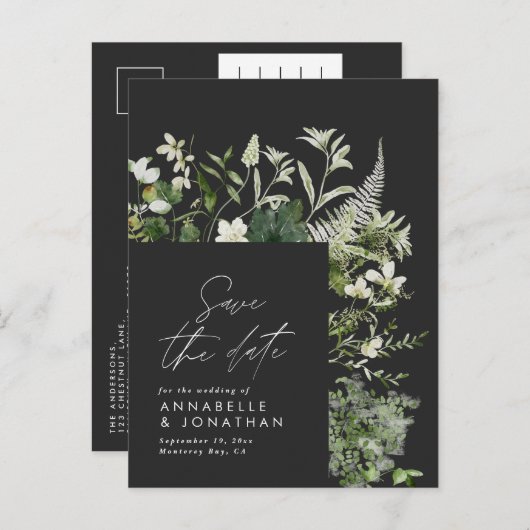 素朴モダンなユーカリ植物黒エレガント色 案内ポストカード (正面/裏面)