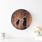 素朴モダンな暗黒の木に猫の犬のシルエット ラージ壁時計 (ホーム)