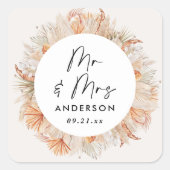 素朴モダンな植物性パンパスグラスミスター&ミセス スクエアシール (正面)