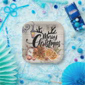 素朴モダンな農家パインコーンクリスマスウッド ペーパープレート (パーティー)