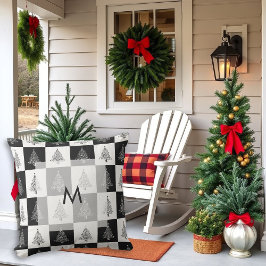 素朴モダンな黒松の木モノグラム アウトドアクッション