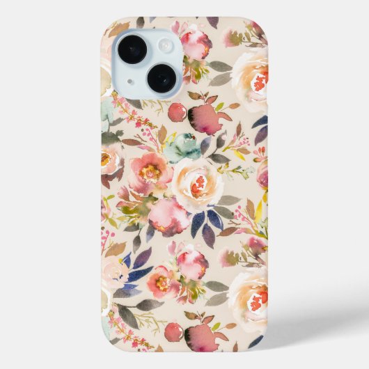素朴モダンアイボリーピンク褐色の水色の花 Case-Mate iPhoneケース (裏面)