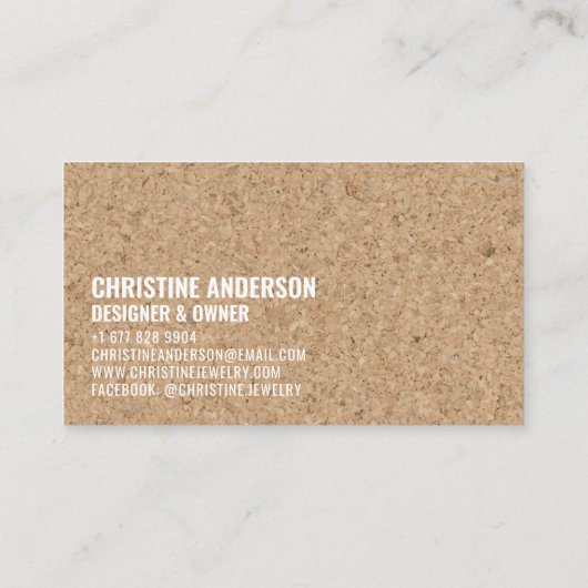 素朴モダンコルク手作り白はっきりしたフォント 名刺 (裏面)