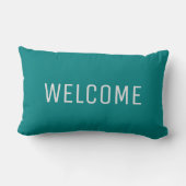 素朴モダンティール(緑がかった色)ブルーウェルカム ランバークッション (裏面)